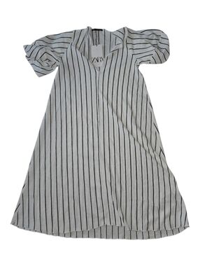 Zara White Dress with Black Vertical Stripes Size Small